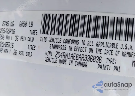 2010 Dodge Grand Caravan C/V z USA, uszkodzony, nr VIN 2D4RN1AE6AR336836